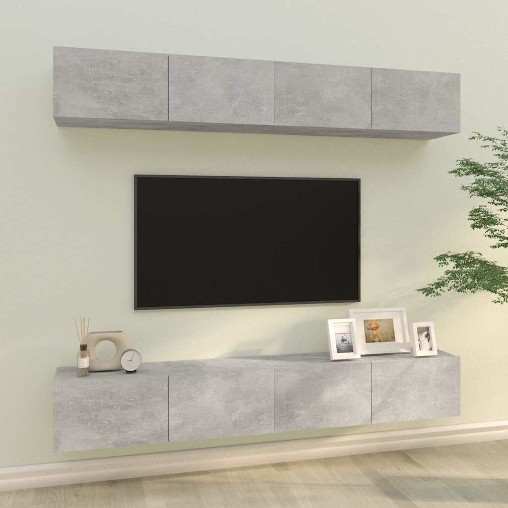 vidaXL Стенни ТВ шкафове 4 бр бетонно сиви 100x30x30см