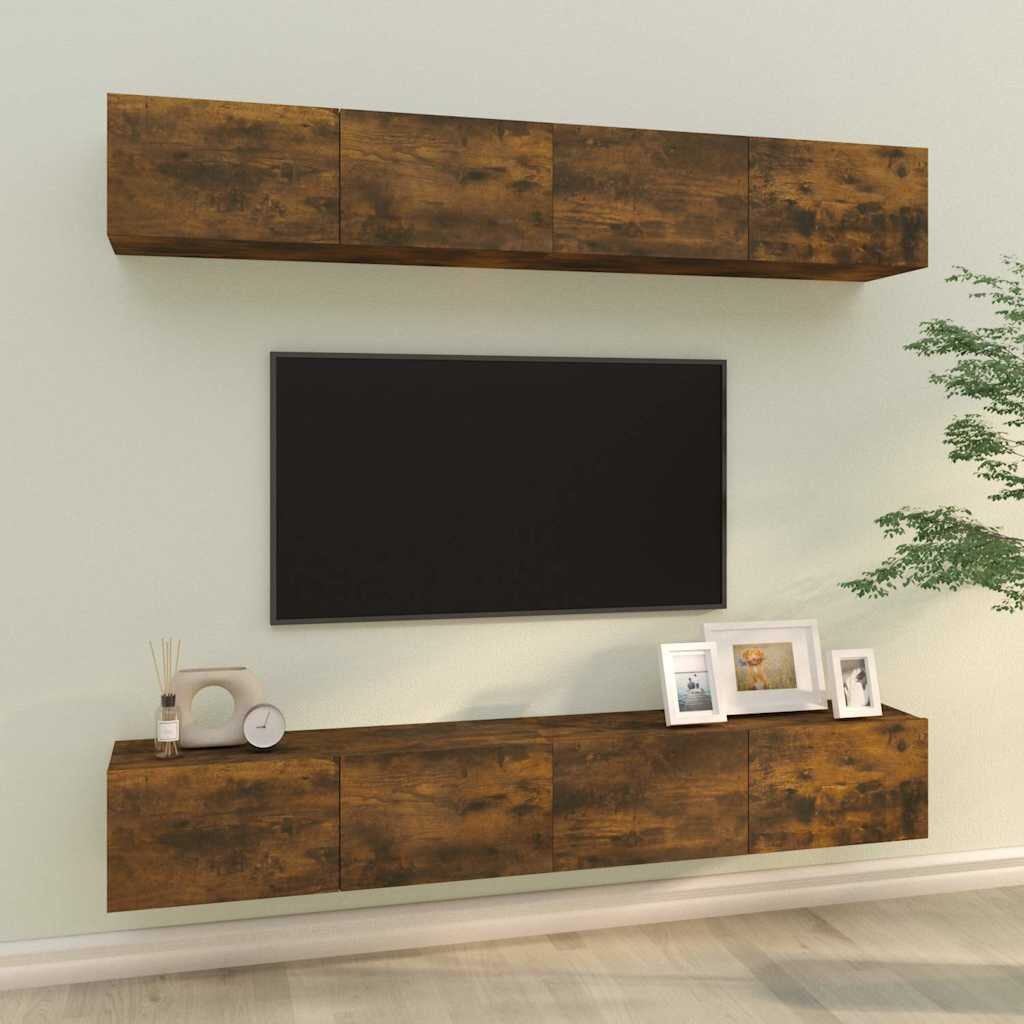 vidaXL Стенни ТВ шкафове 4 брОпушен дъб 100x30x30 см