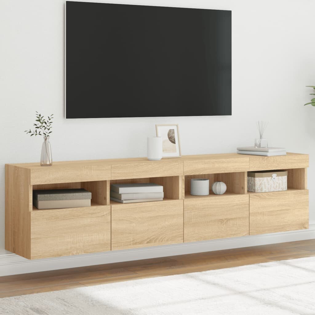vidaXL Стенни ТВ шкафове с LED лампи 2 бр сонома дъб 80x30x40 см