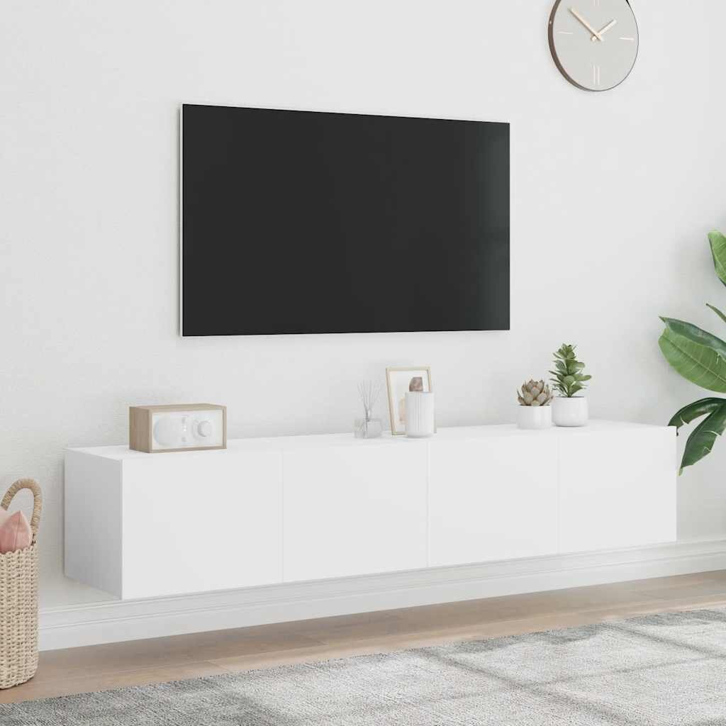 vidaXL Стенни ТВ шкафове с LED осветление 2 бр бели 80x35x31 см