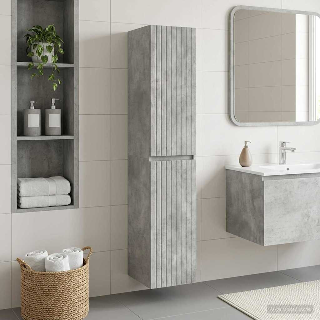 vidaXL Стенно Баня Кабинет Бетонно сиво 33 x 345 x 160 см