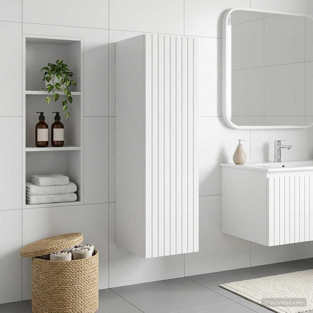 vidaXL Стенно Баня Кабинет Бял гланц 33 x 345 x 100 см