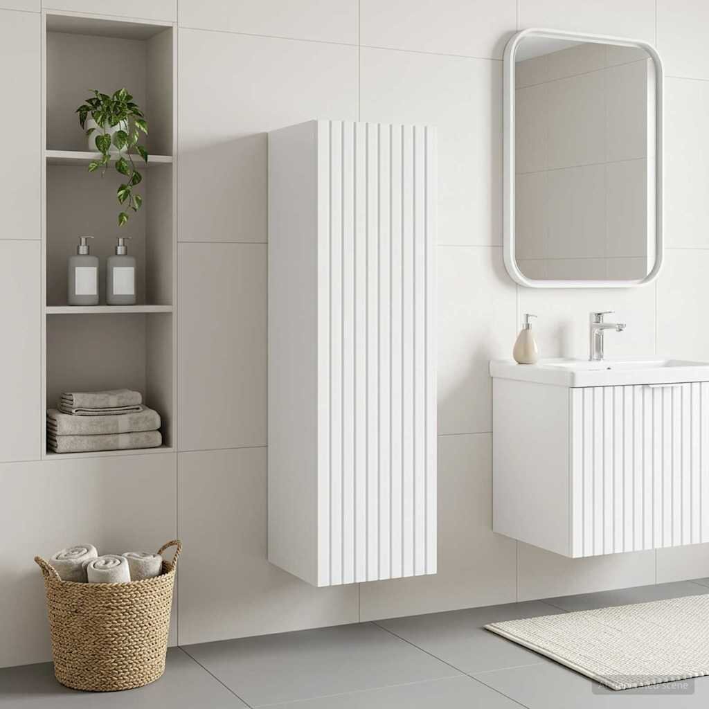 vidaXL Стенно Баня Кабинет Бял гланц 33 x 345 x 60 см