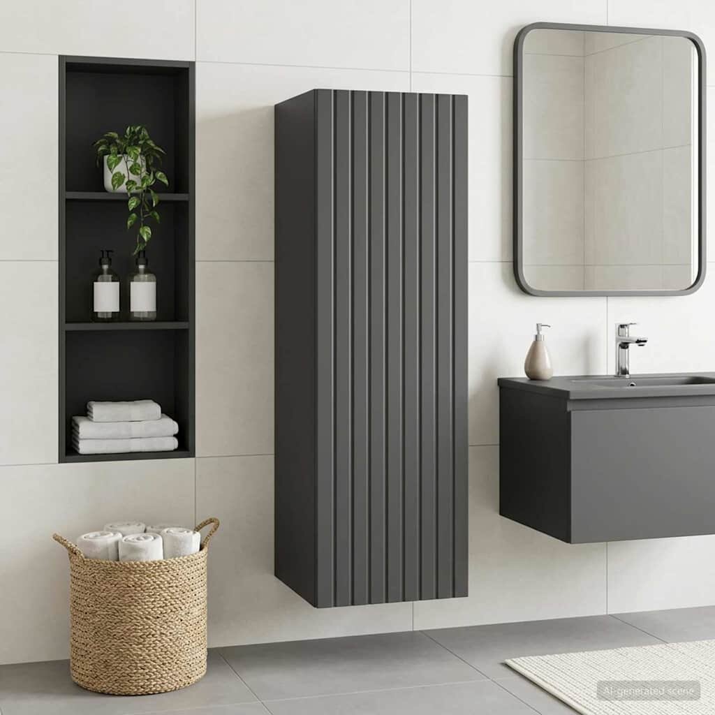 vidaXL Стенно Баня Кабинет Черно 33 x 345 x 60 см Инженерна дървесина