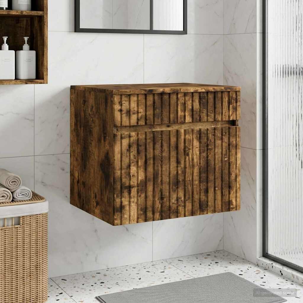 vidaXL Стенно Баня Кабинет Опушен дъб 59 x 445 x 50 см