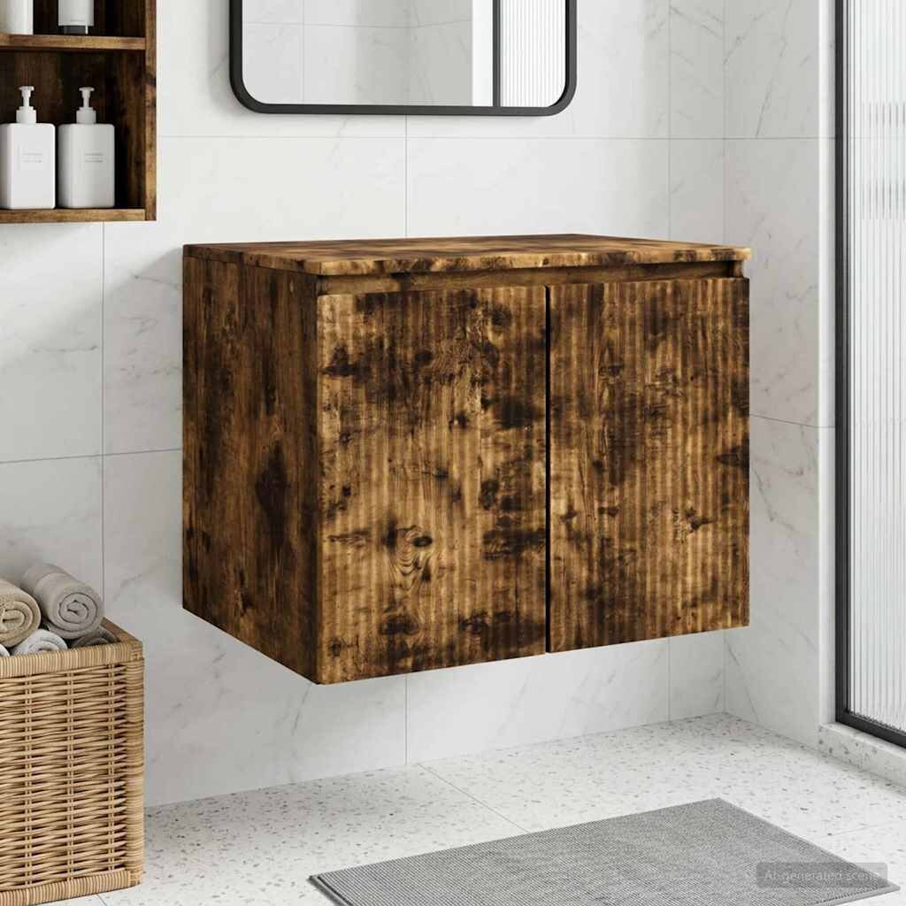 vidaXL Стенно Баня Кабинет Опушен дъб 625 x 445 x 50 см