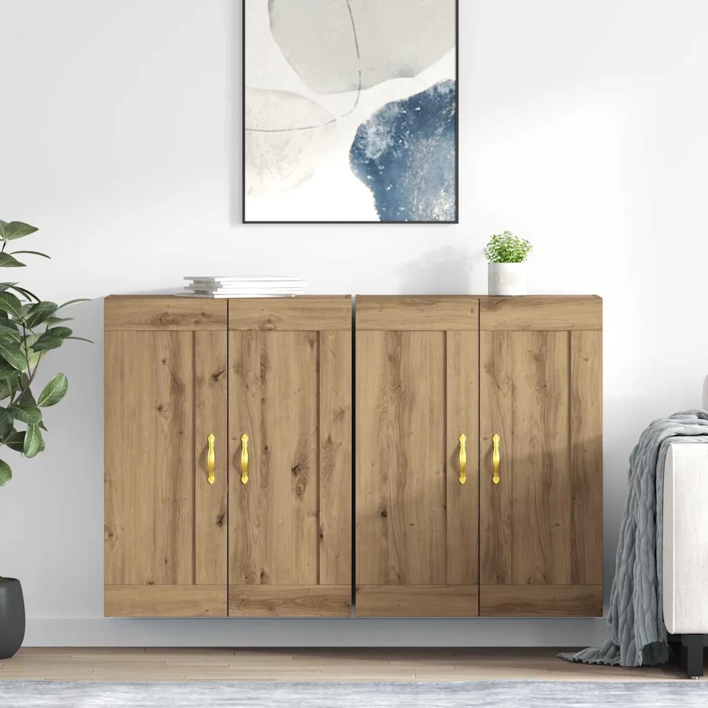 vidaXL Стенно монтиран шкаф 2 бр. Дъб 695 x 34 x 90 см