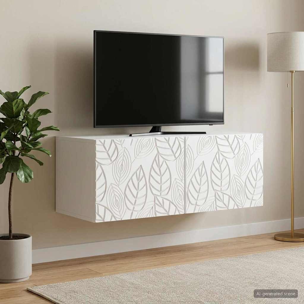 vidaXL Стенно монтиран ТВ шкаф 595 x 31 см Бяло Инженерна дървесина