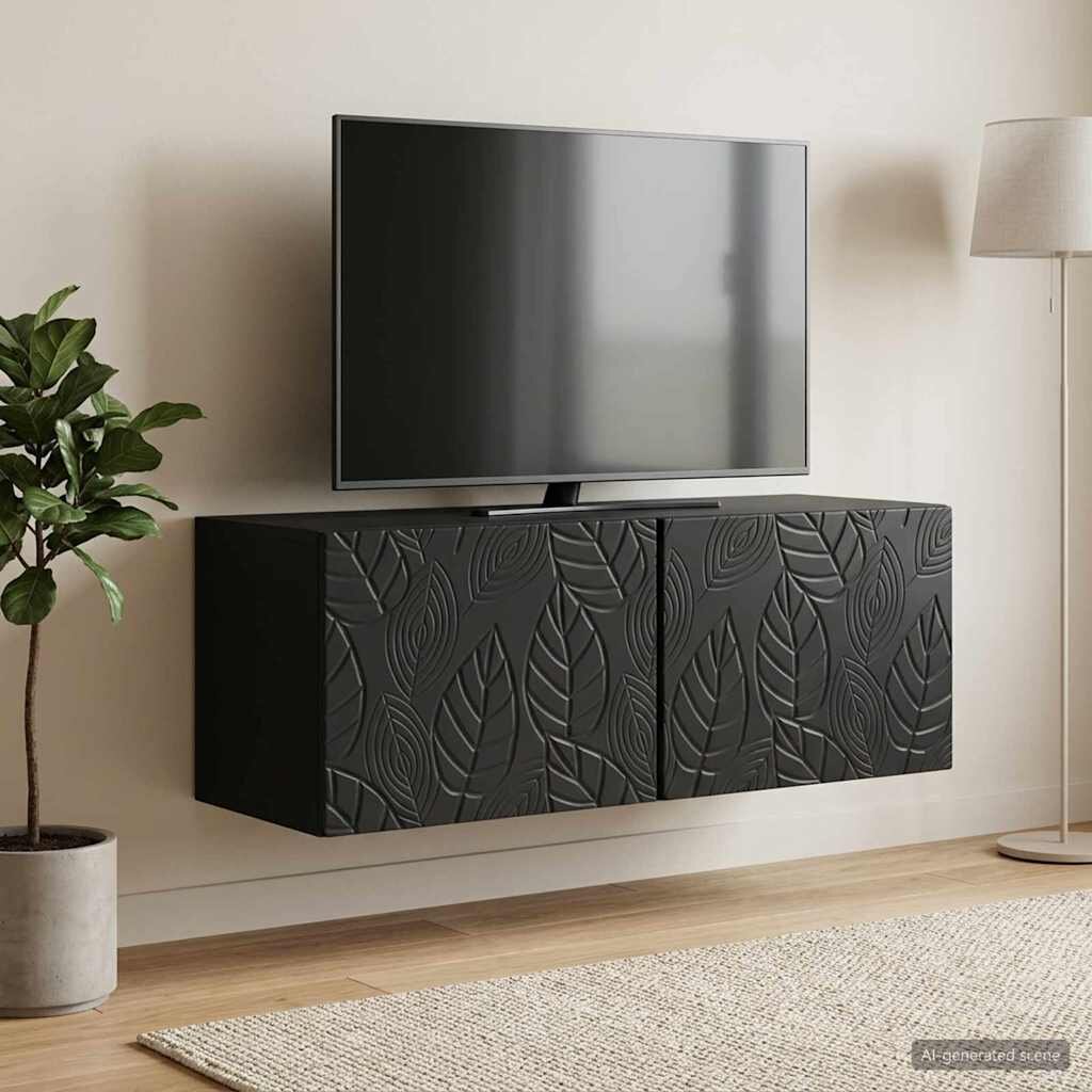 vidaXL Стенно монтиран ТВ шкаф 595 x 31 см Черно Инженерна дървесина