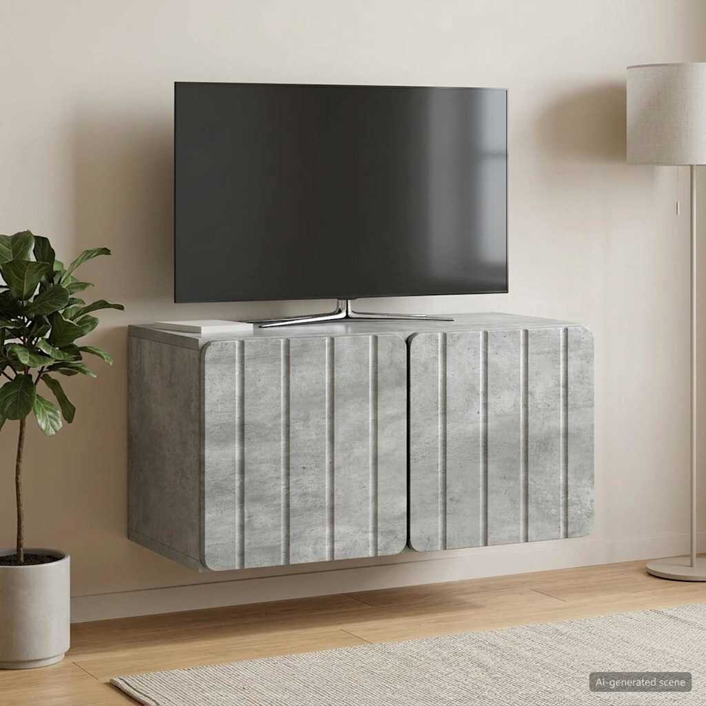 vidaXL Стенно монтиран ТВ шкаф 595 x 31 x 30 см Бетонно сиво