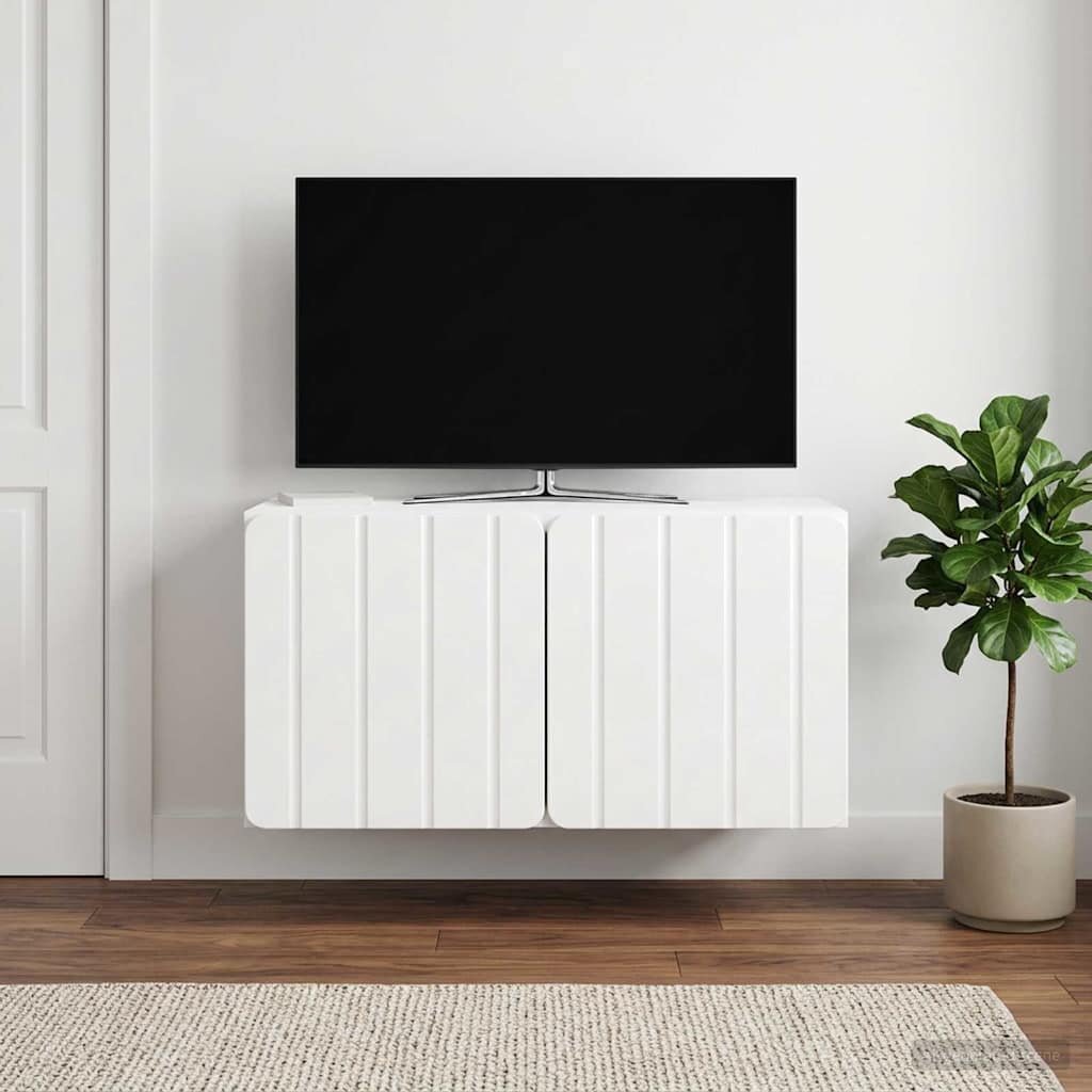 vidaXL Стенно монтиран ТВ шкаф 595 x 31 x 30 см Бял гланц