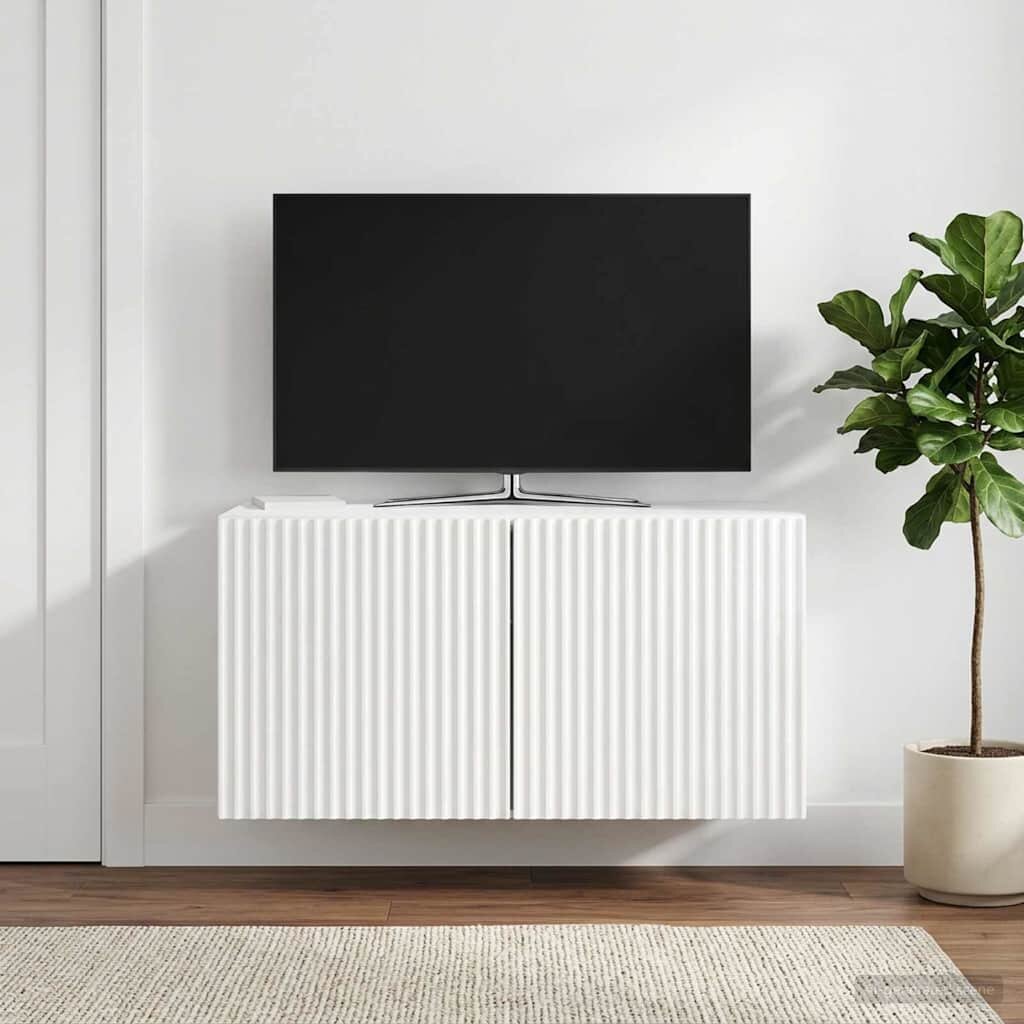 vidaXL Стенно монтиран ТВ шкаф 595 x 31 x 30 см Бял гланц