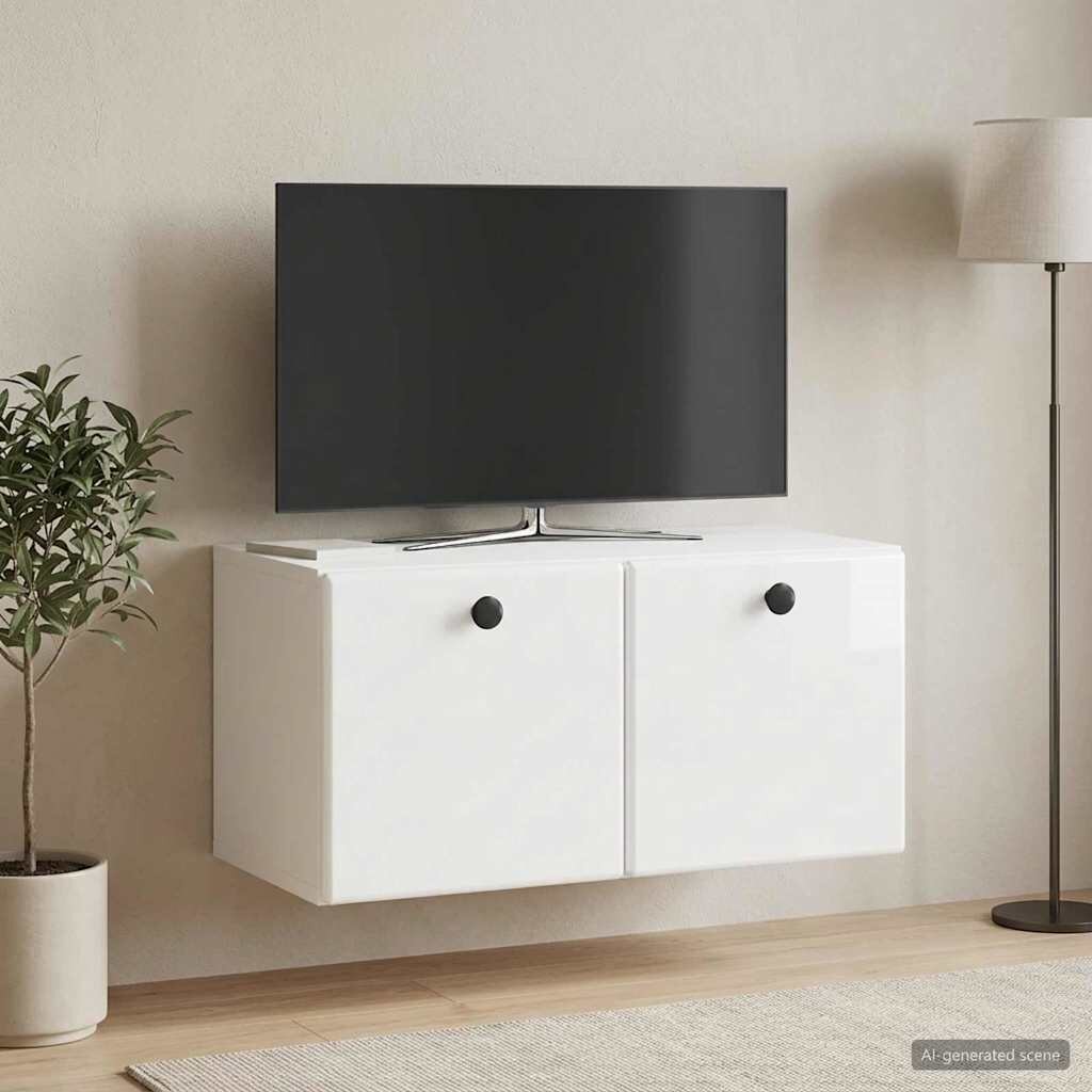 vidaXL Стенно монтиран ТВ шкаф 595 x 31 x 30 см Бял гланц