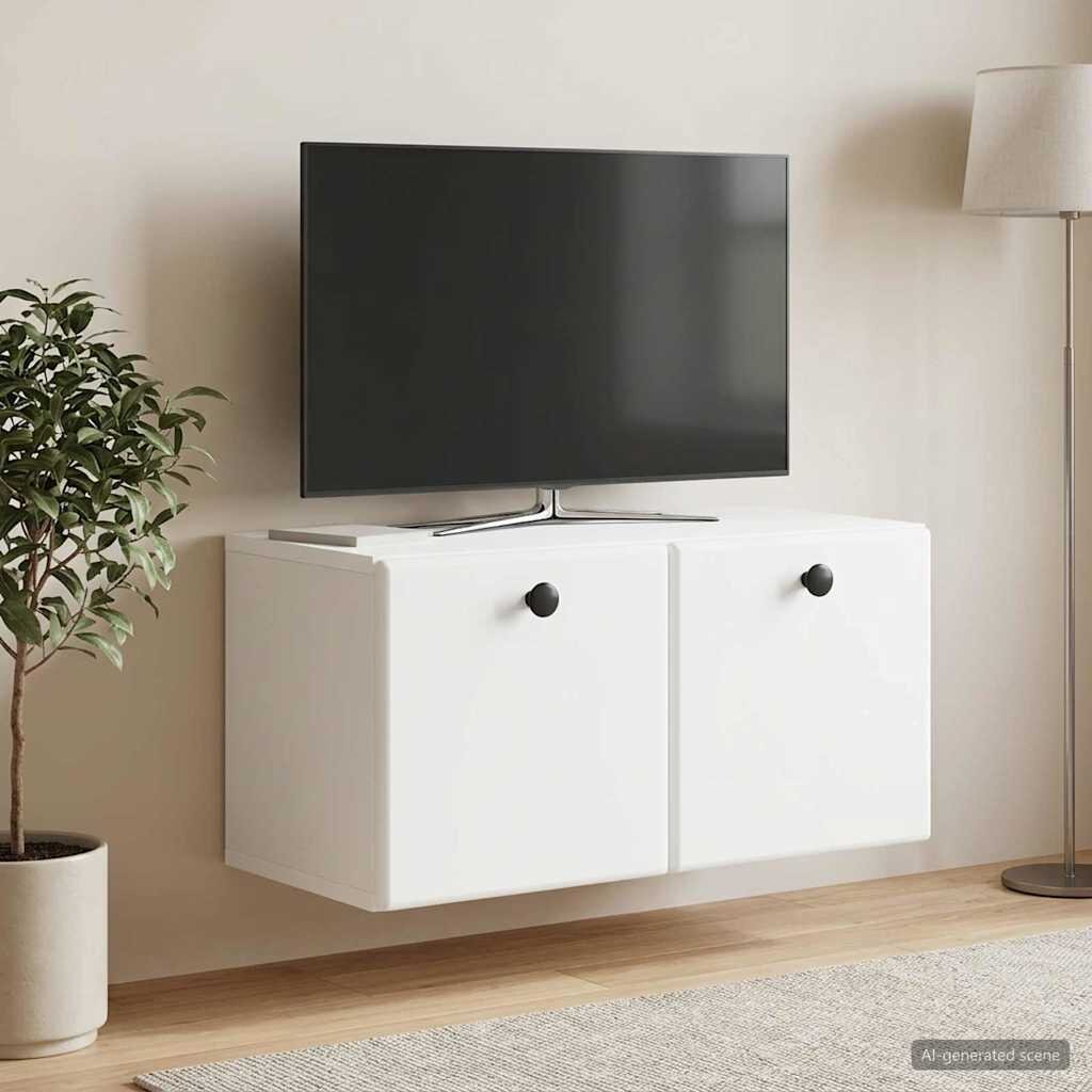 vidaXL Стенно монтиран ТВ шкаф 595 x 31 x 30 см Бяло