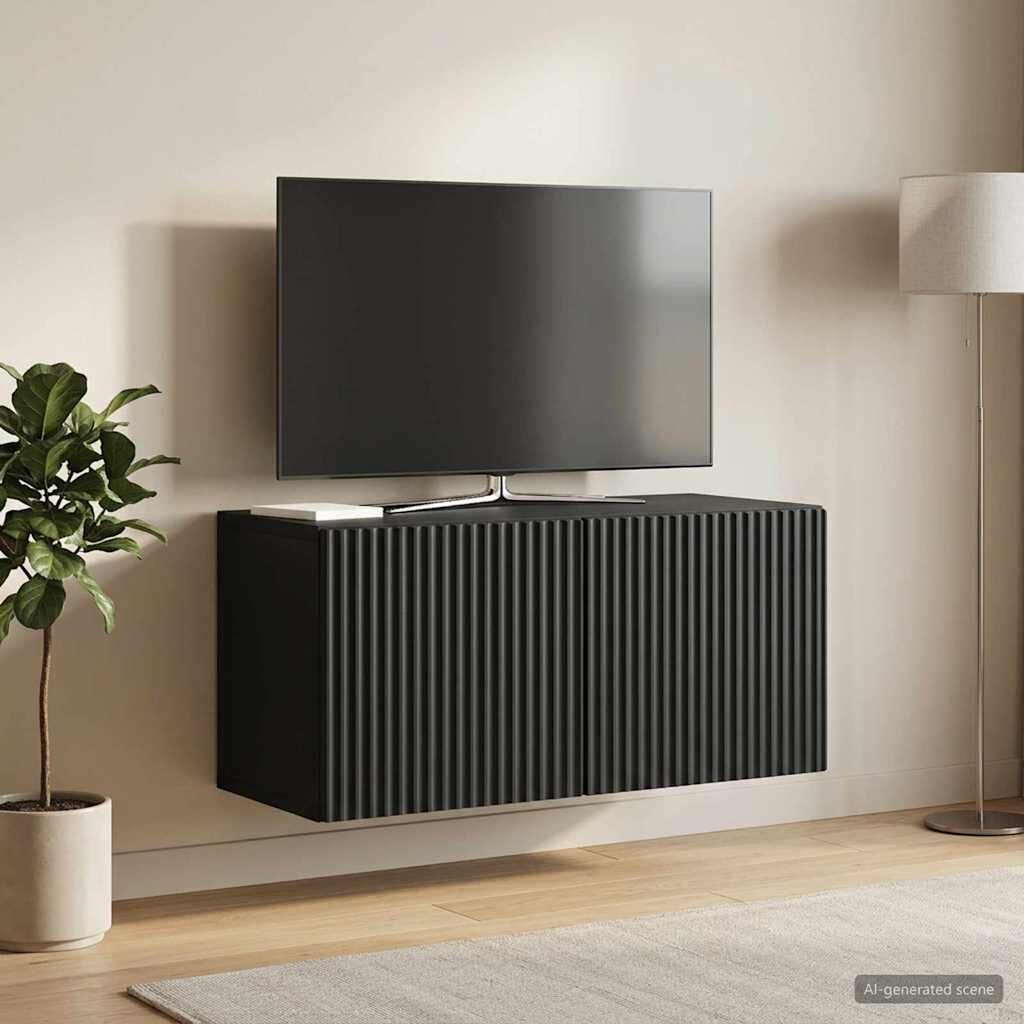 vidaXL Стенно монтиран ТВ шкаф 595 x 31 x 30 см Черно
