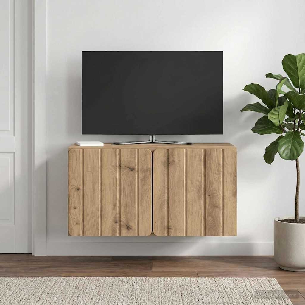 vidaXL Стенно монтиран ТВ шкаф 595 x 31 x 30 см Дъб артизан