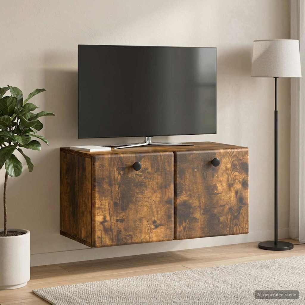 vidaXL Стенно монтиран ТВ шкаф 595 x 31 x 30 см Опушен дъб