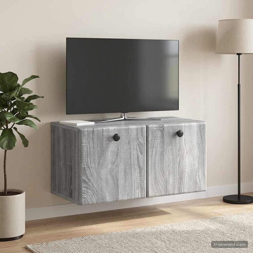 vidaXL Стенно монтиран ТВ шкаф 595 x 31 x 30 см Сив Сонома