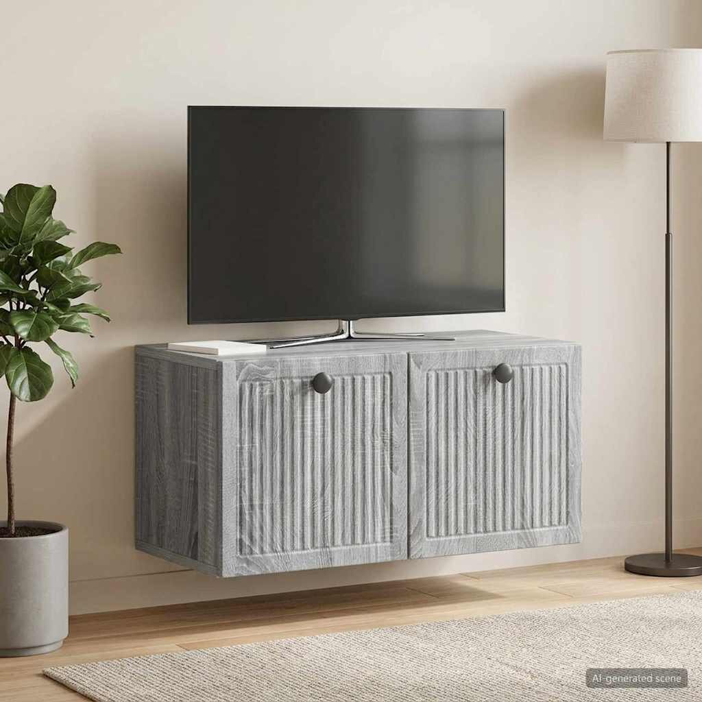 vidaXL Стенно монтиран ТВ шкаф 595 x 31 x 30 см Сива сонома