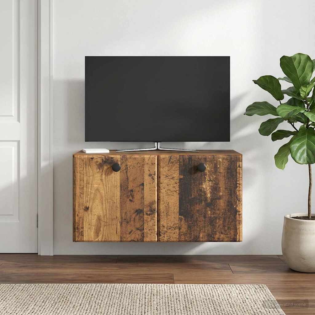 vidaXL Стенно монтиран ТВ шкаф 595 x 31 x 30 см Старо дърво