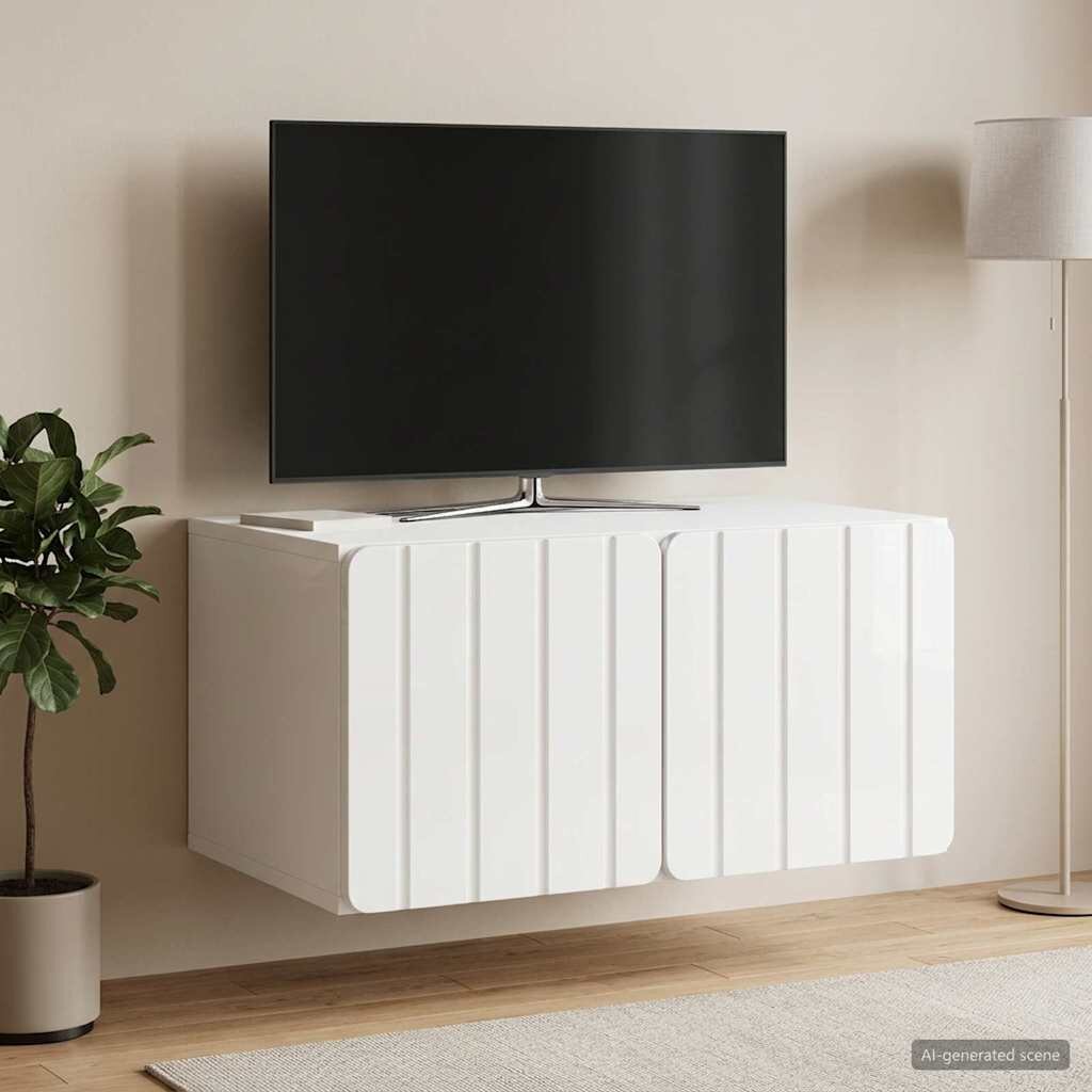 vidaXL Стенно монтиран ТВ шкаф 595 x 41 x 30 см Бял гланц