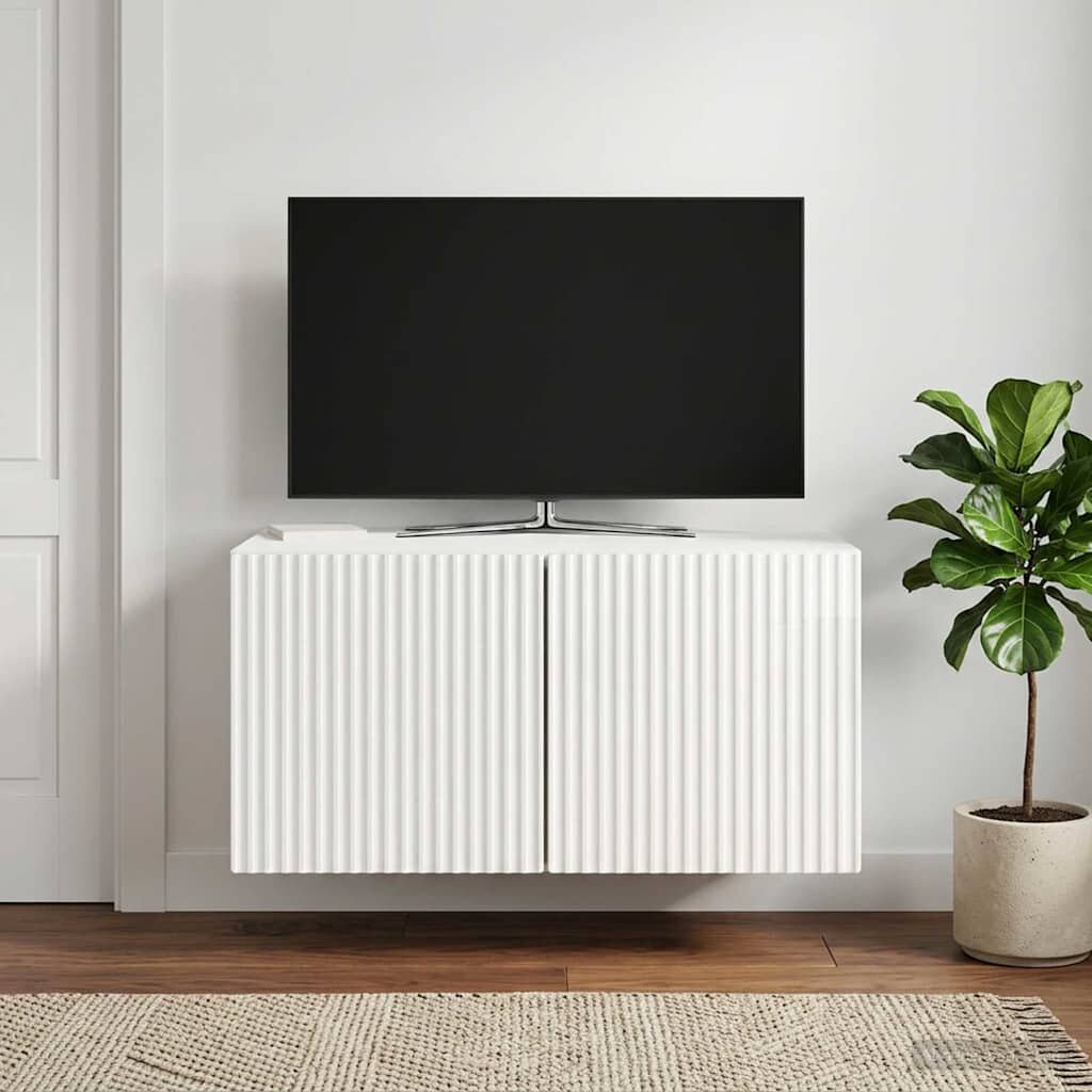 vidaXL Стенно монтиран ТВ шкаф 595 x 41 x 30 см Бял гланц