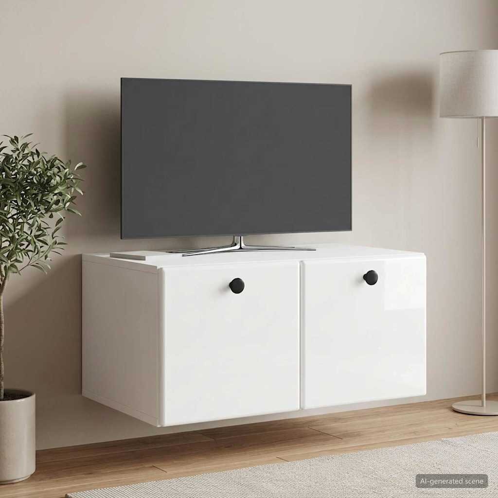 vidaXL Стенно монтиран ТВ шкаф 595 x 41 x 30 см Бял гланц
