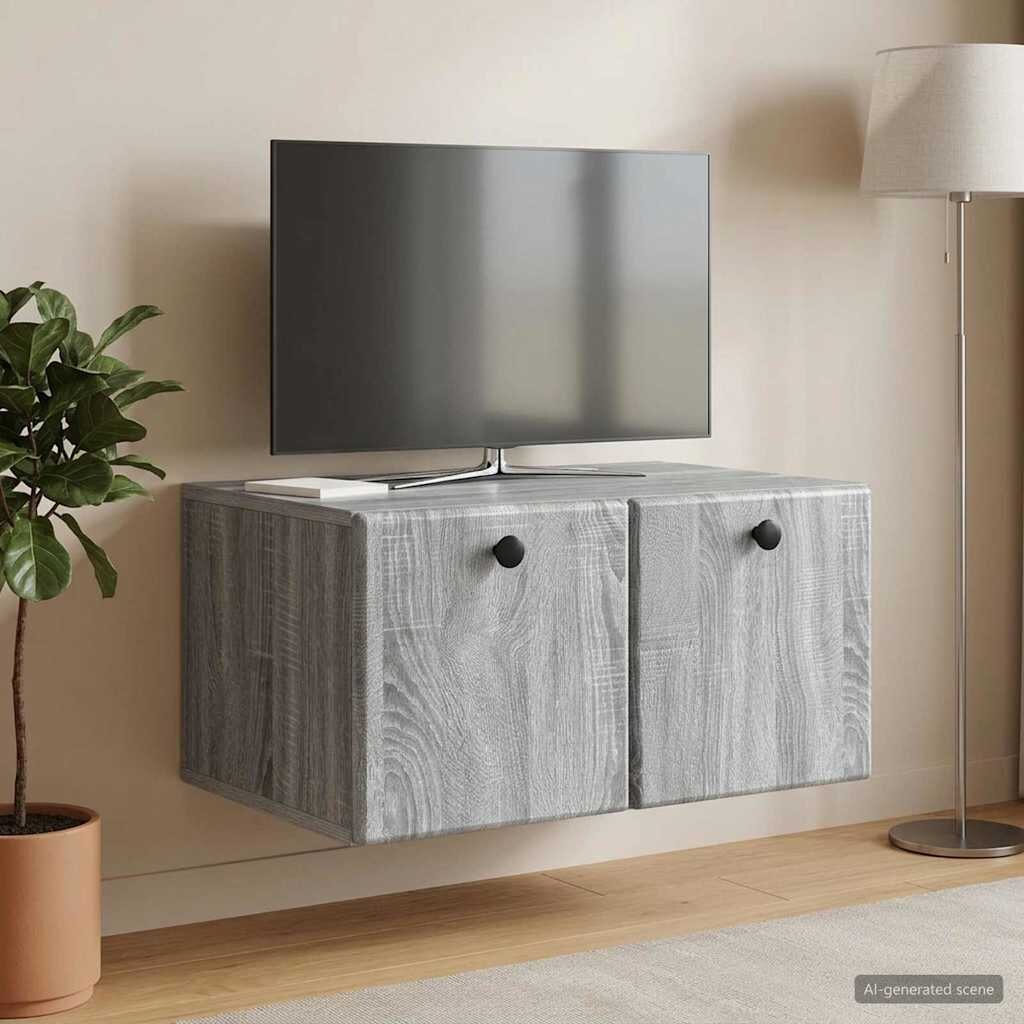 vidaXL Стенно монтиран ТВ шкаф 595 x 41 x 30 см Сив Сонома