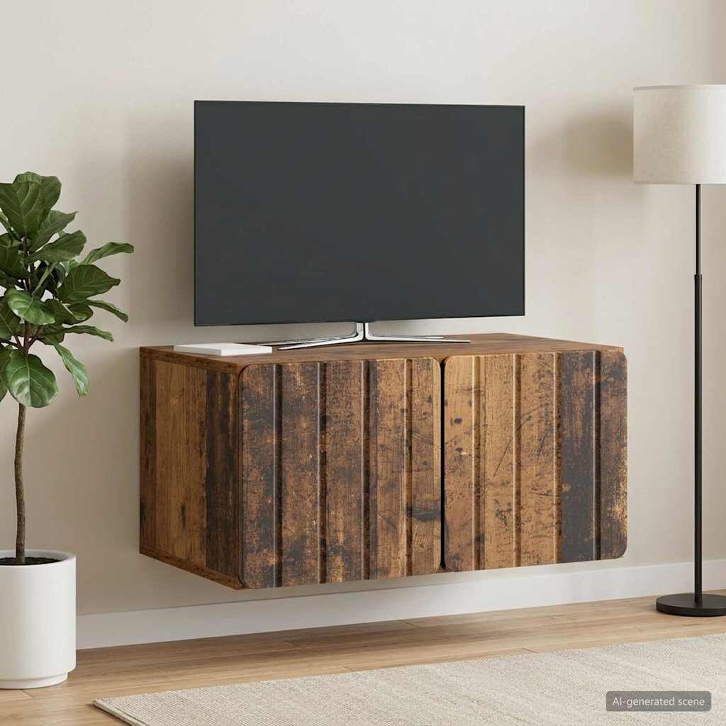 vidaXL Стенно монтиран ТВ шкаф 595 x 41 x 30 см Старо дърво
