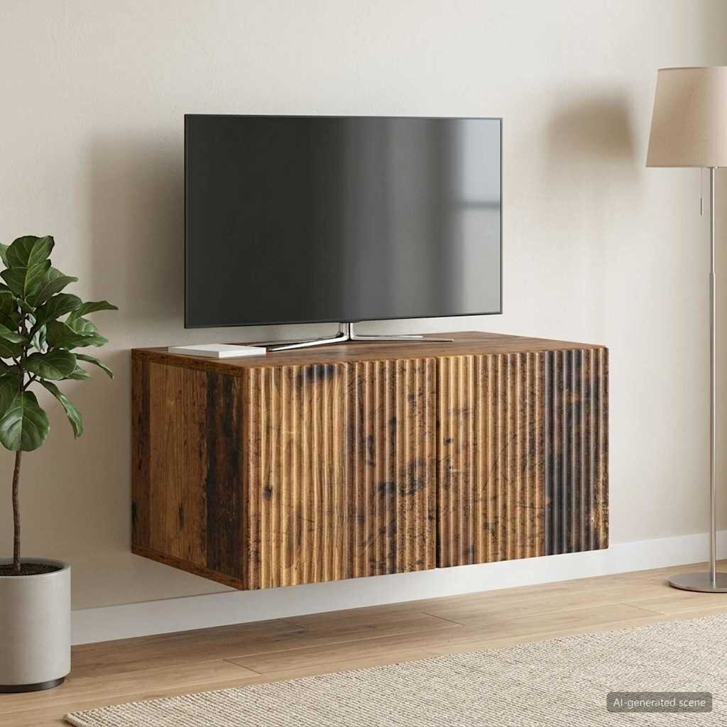 vidaXL Стенно монтиран ТВ шкаф 595 x 41 x 30 см Старо дърво