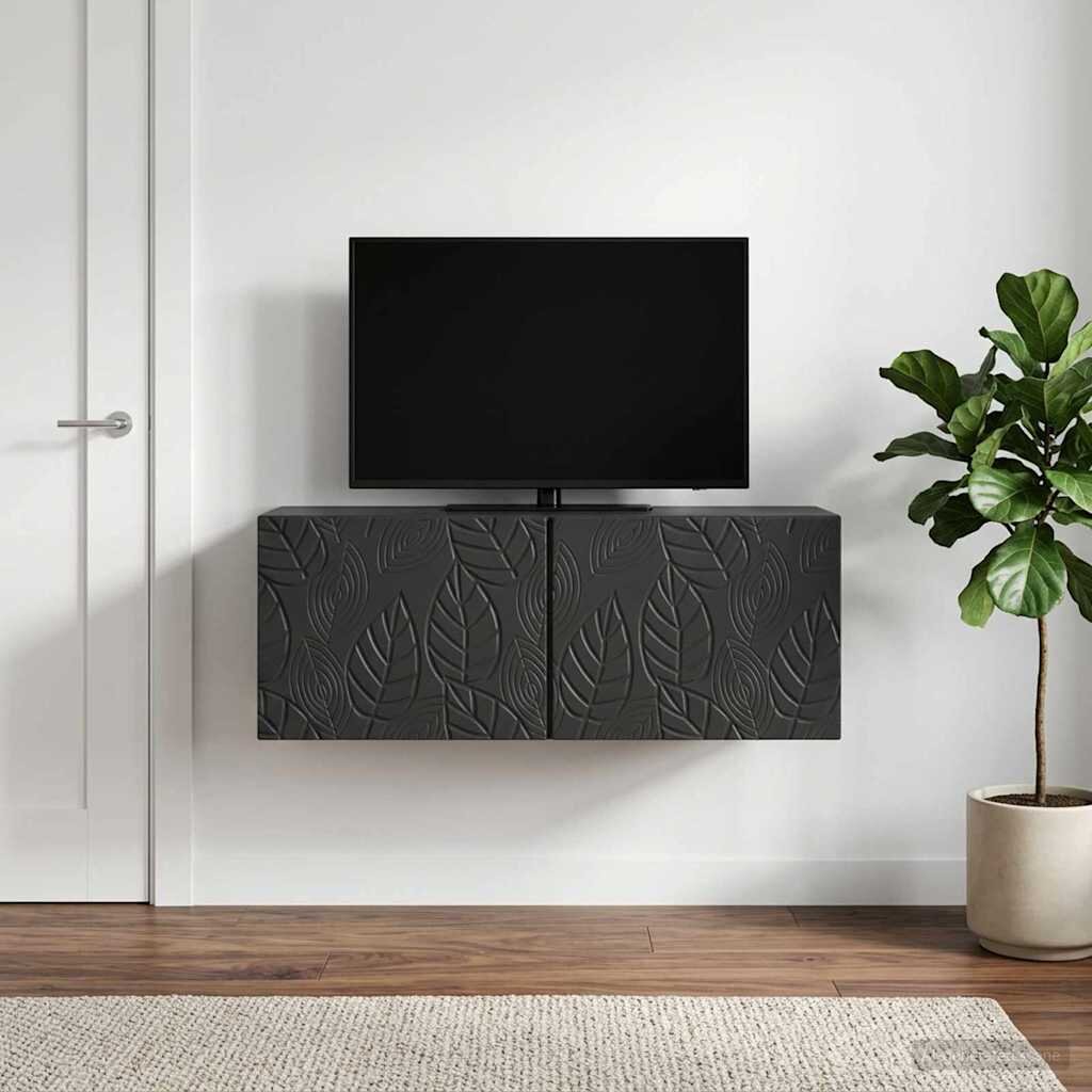 vidaXL Стенно монтиран ТВ шкаф 785 x 31 см Черно Инженерна дървесина