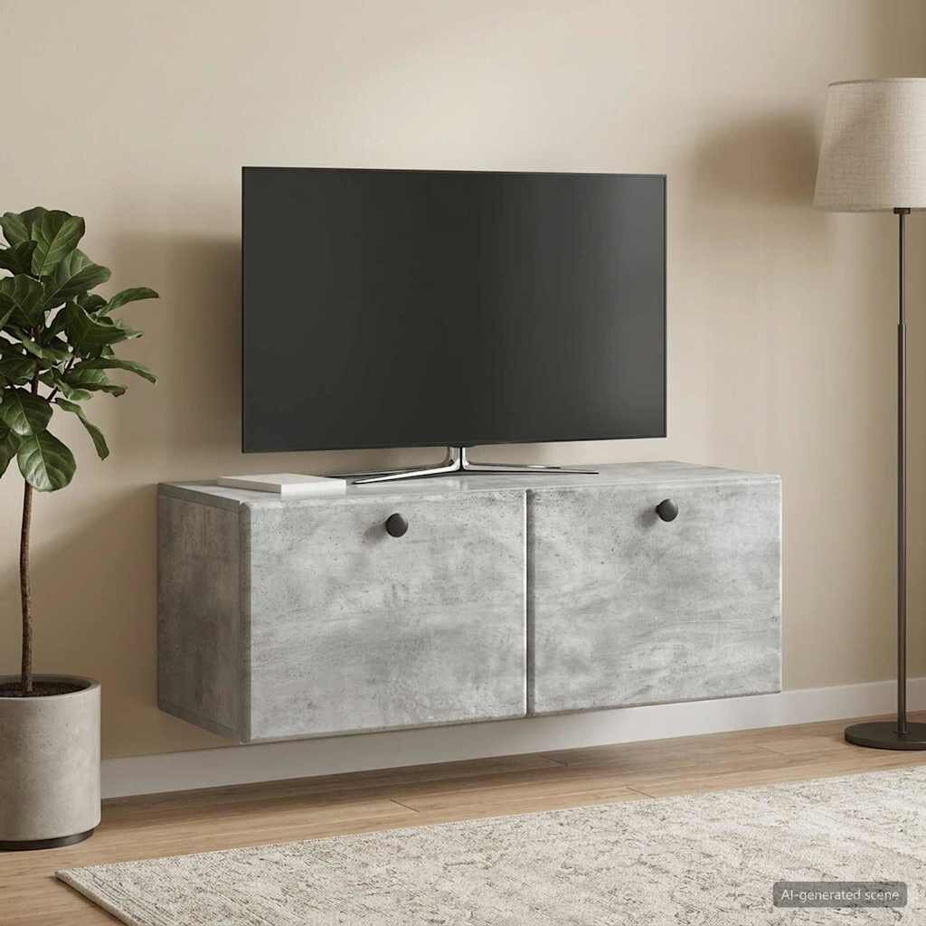 vidaXL Стенно монтиран ТВ шкаф 785 x 31 x 30 см Бетонно сиво