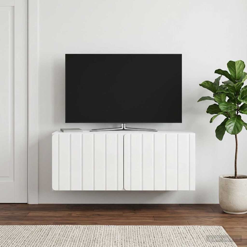 vidaXL Стенно монтиран ТВ шкаф 785 x 31 x 30 см Бял гланц