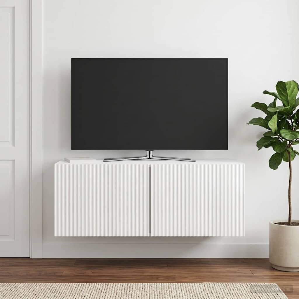 vidaXL Стенно монтиран ТВ шкаф 785 x 31 x 30 см Бял гланц