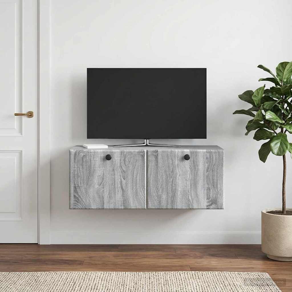 vidaXL Стенно монтиран ТВ шкаф 785 x 31 x 30 см Сив Сонома