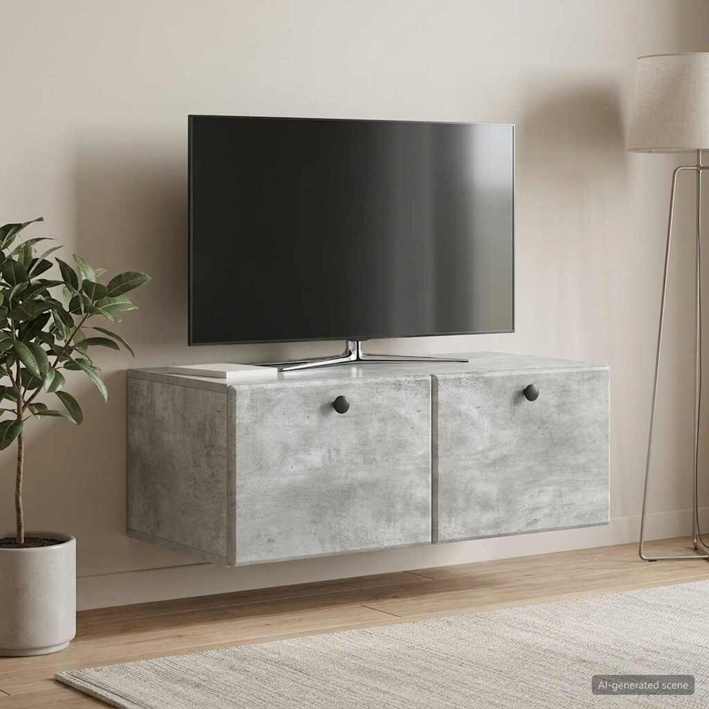 vidaXL Стенно монтиран ТВ шкаф 785 x 41 x 30 см Бетонно сиво