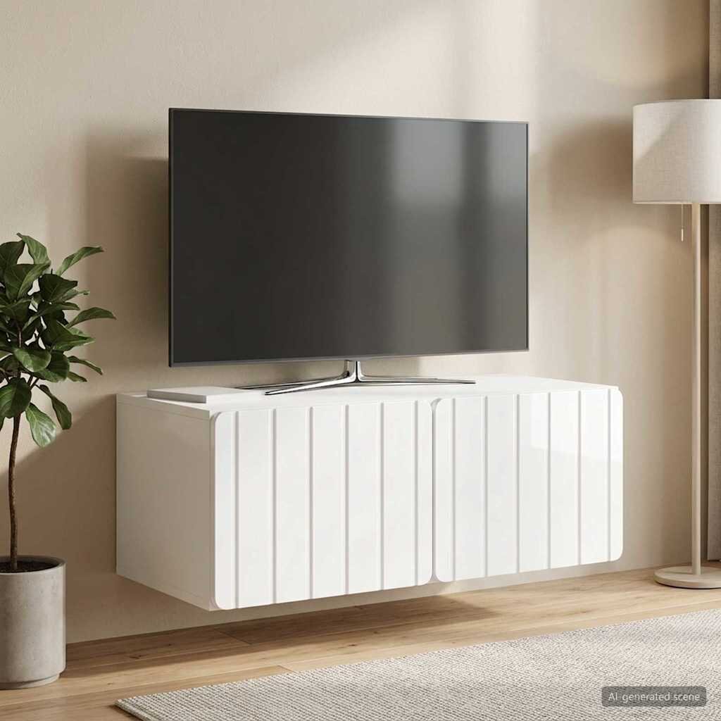vidaXL Стенно монтиран ТВ шкаф 785 x 41 x 30 см Бял гланц