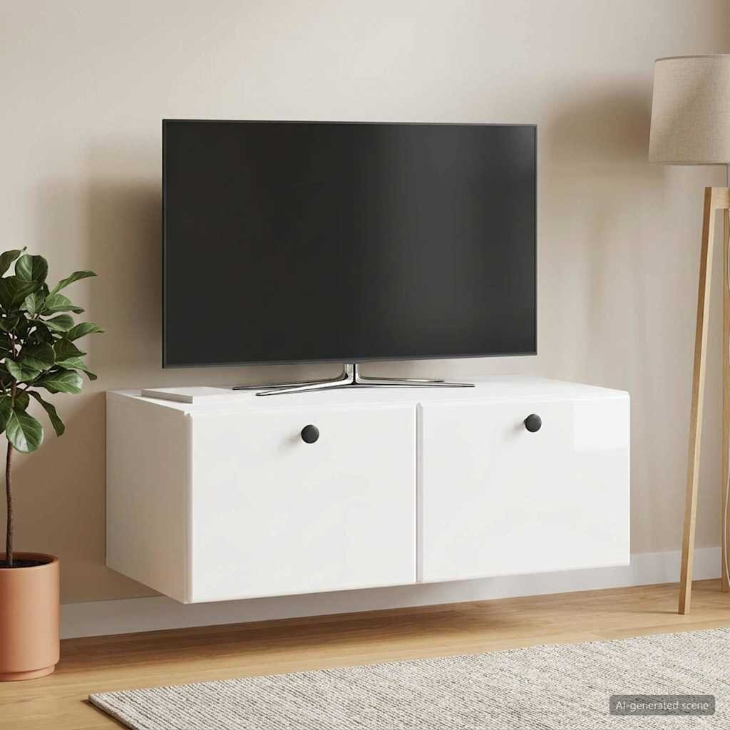 vidaXL Стенно монтиран ТВ шкаф 785 x 41 x 30 см Бял гланц