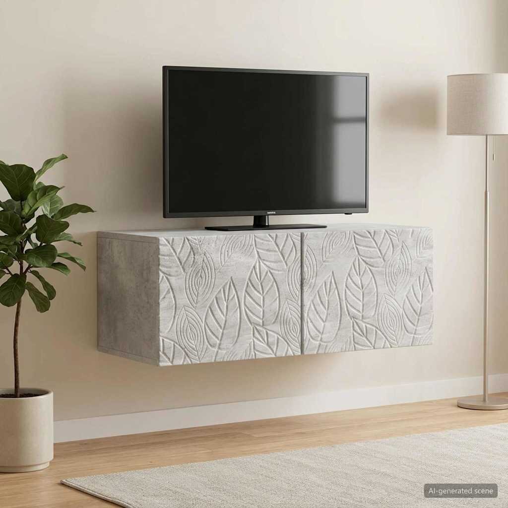 vidaXL Стенно монтиран ТВ шкаф 98 x 31 см Бетонно сиво