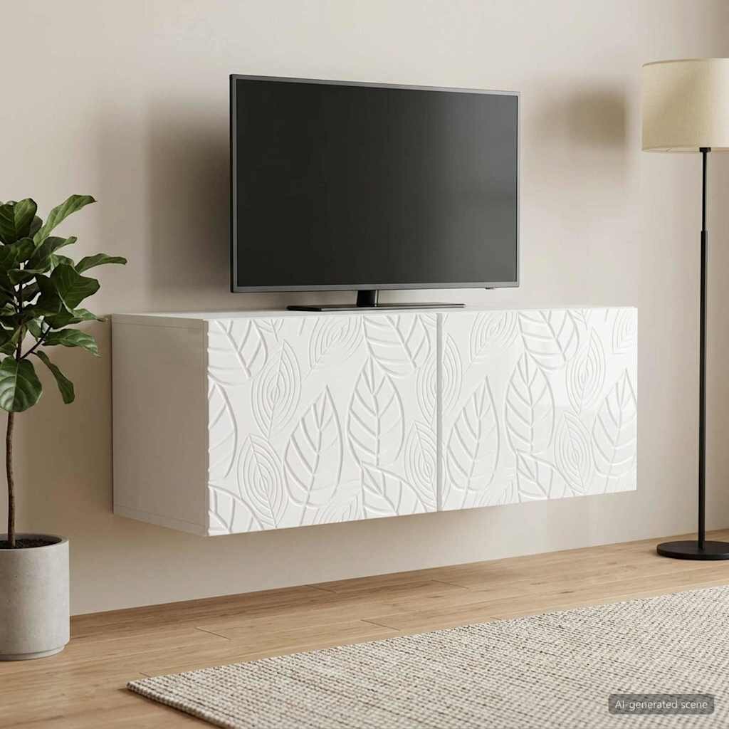 vidaXL Стенно монтиран ТВ шкаф 98 x 31 см Бял гланц
