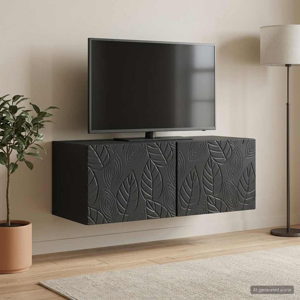 vidaXL Стенно монтиран ТВ шкаф 98 x 31 см Черно Инженерна дървесина