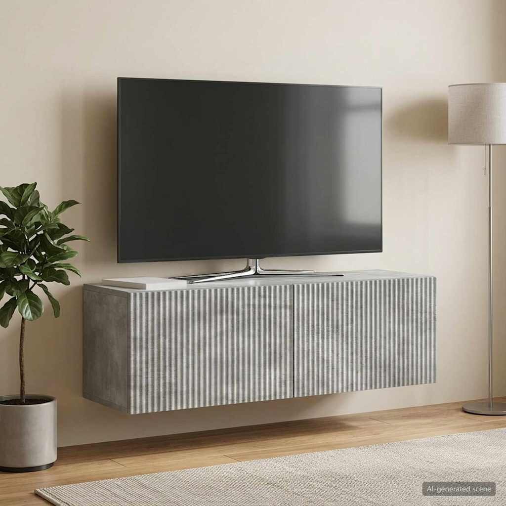 vidaXL Стенно монтиран ТВ шкаф 98 x 31 x 30 см Бетонно сиво