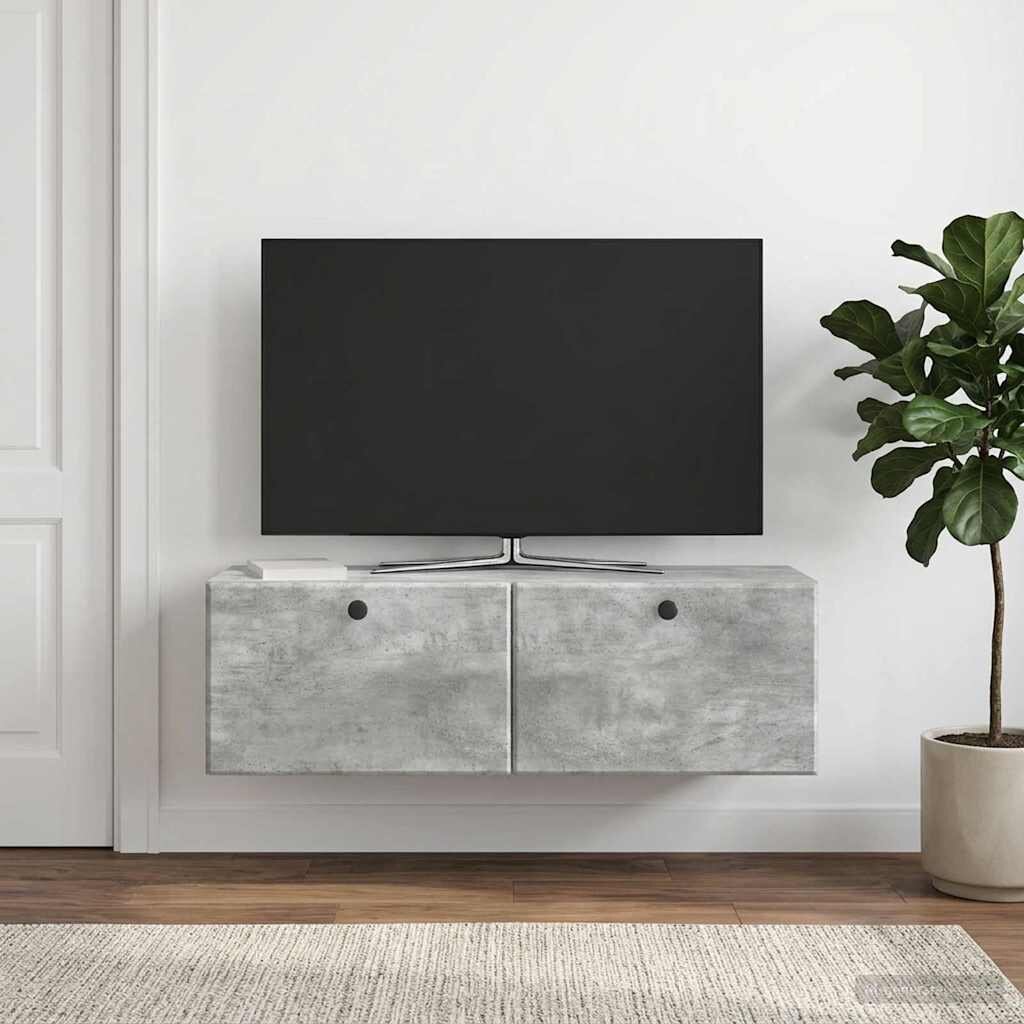vidaXL Стенно монтиран ТВ шкаф 98 x 31 x 30 см Бетонно сиво