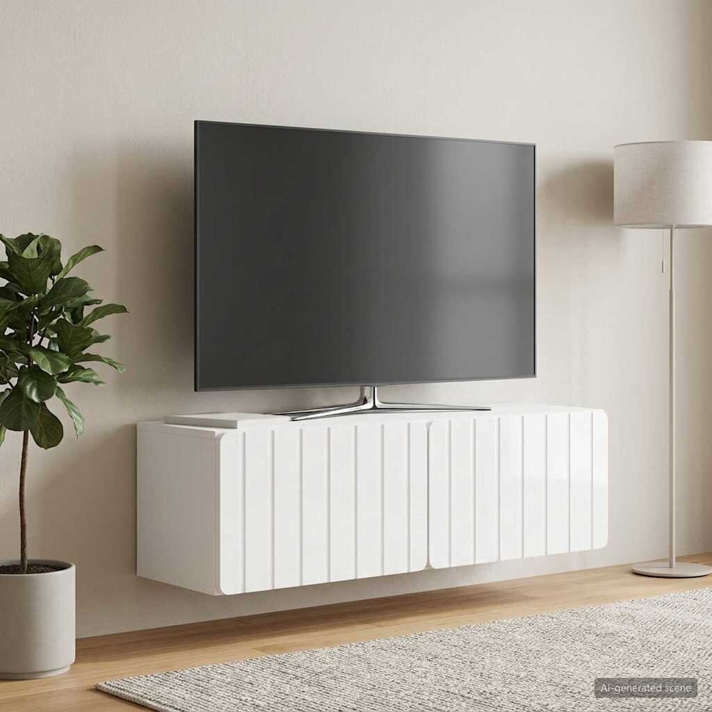 vidaXL Стенно монтиран ТВ шкаф 98 x 31 x 30 см Бял гланц