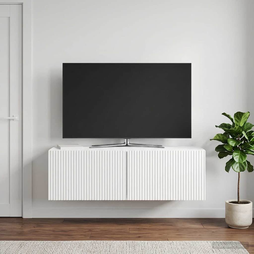 vidaXL Стенно монтиран ТВ шкаф 98 x 31 x 30 см Бял гланц
