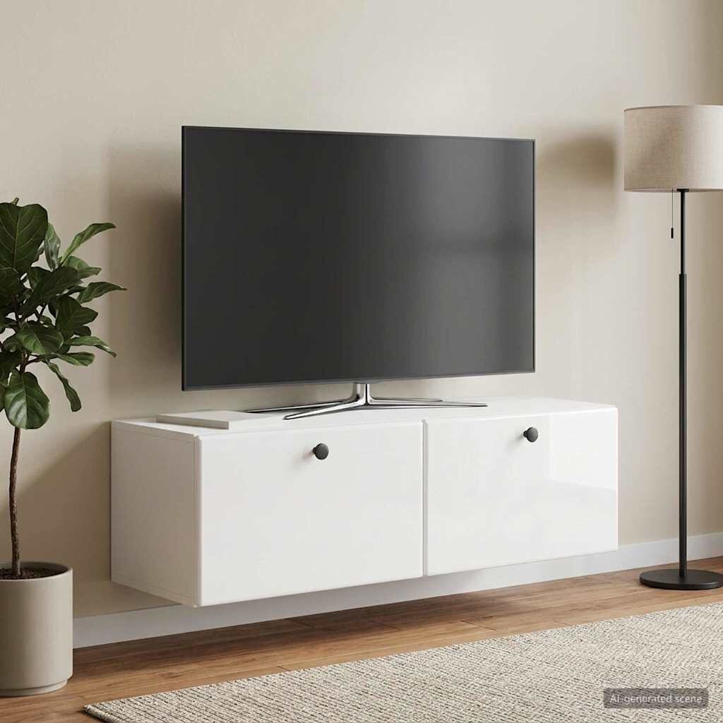 vidaXL Стенно монтиран ТВ шкаф 98 x 31 x 30 см Бял гланц