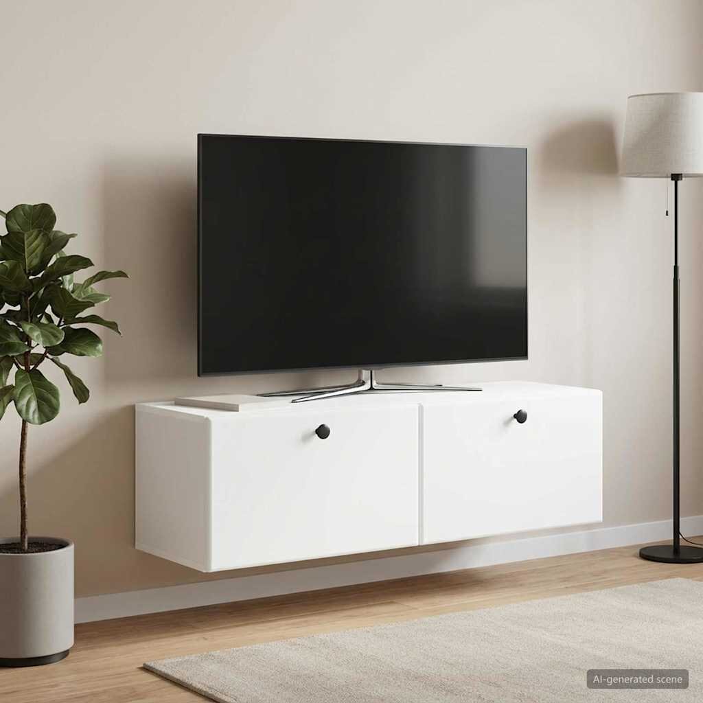 vidaXL Стенно монтиран ТВ шкаф 98 x 31 x 30 см Бяло