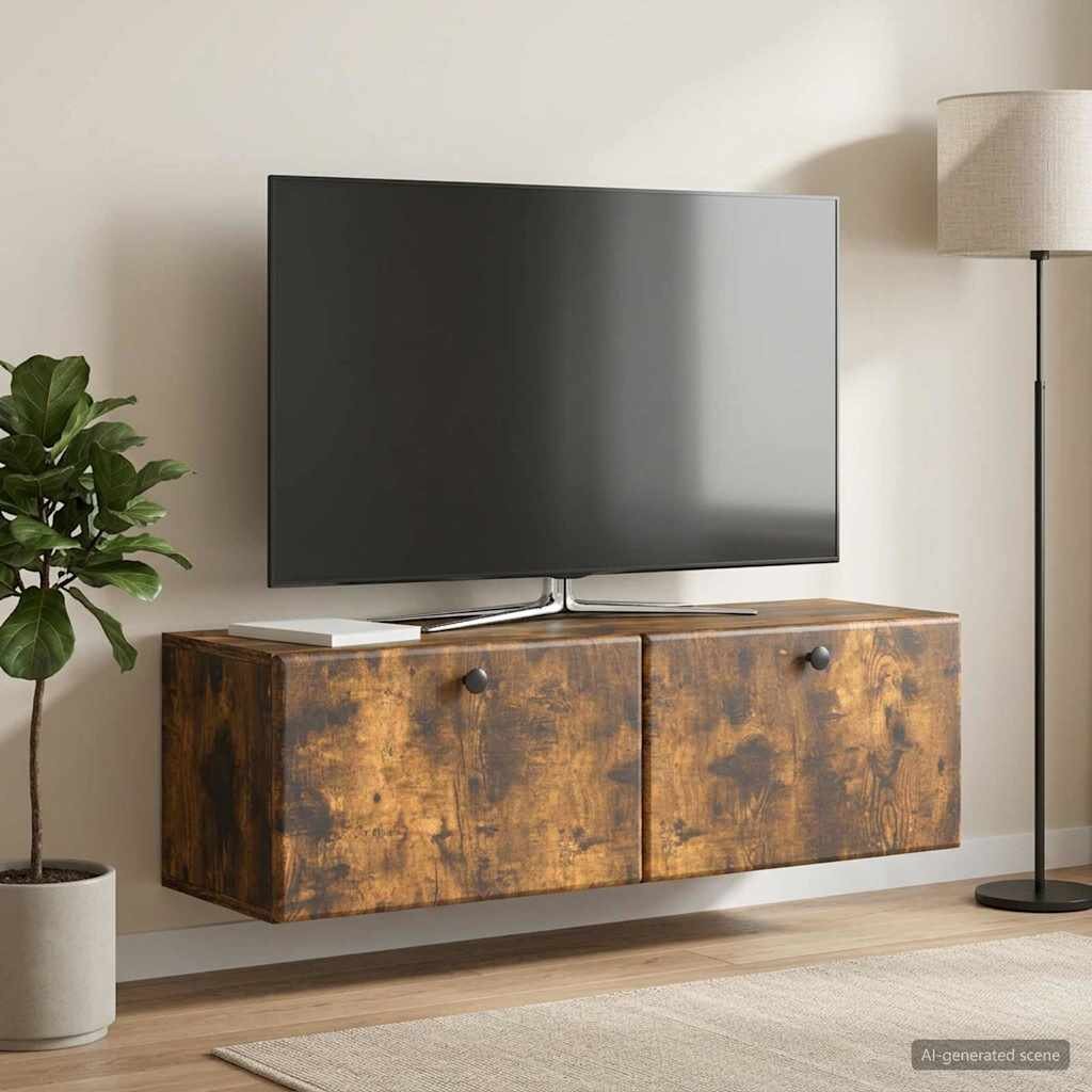 vidaXL Стенно монтиран ТВ шкаф 98 x 31 x 30 см Опушен дъб