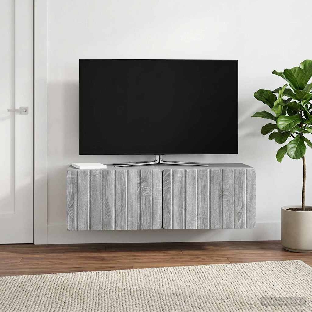 vidaXL Стенно монтиран ТВ шкаф 98 x 31 x 30 см Сив Сонома