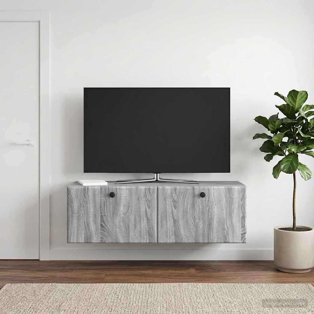 vidaXL Стенно монтиран ТВ шкаф 98 x 31 x 30 см Сив Сонома